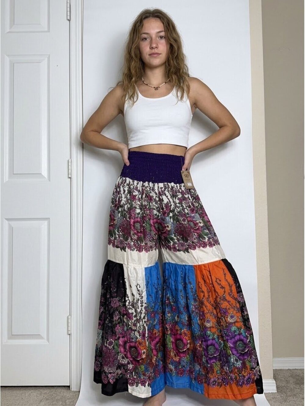 Kathmandu Imports Colorful Floral Patchwork Smocked Waist